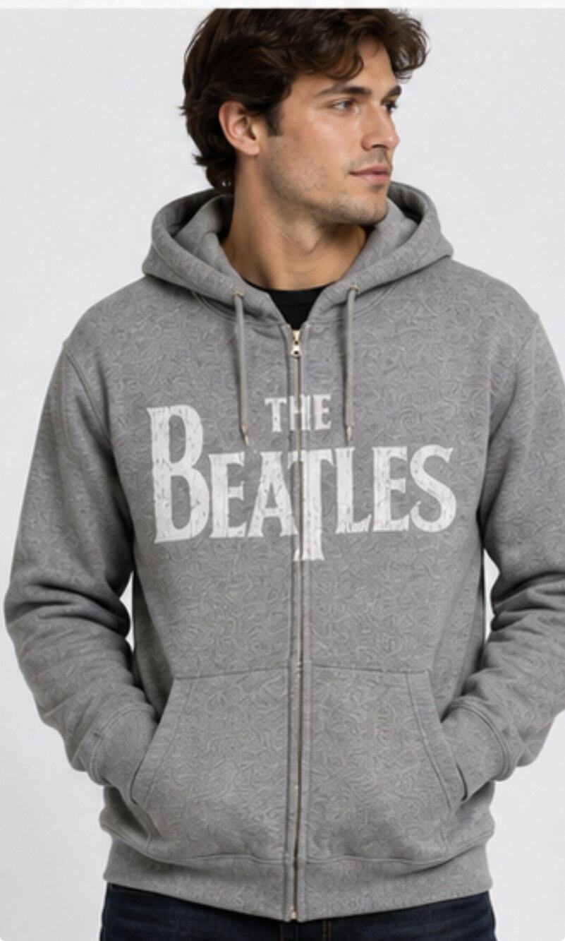 The Beatles Zip Hoodie Gray Graphic Sweatshirt Mens Small Full Zip Hooded